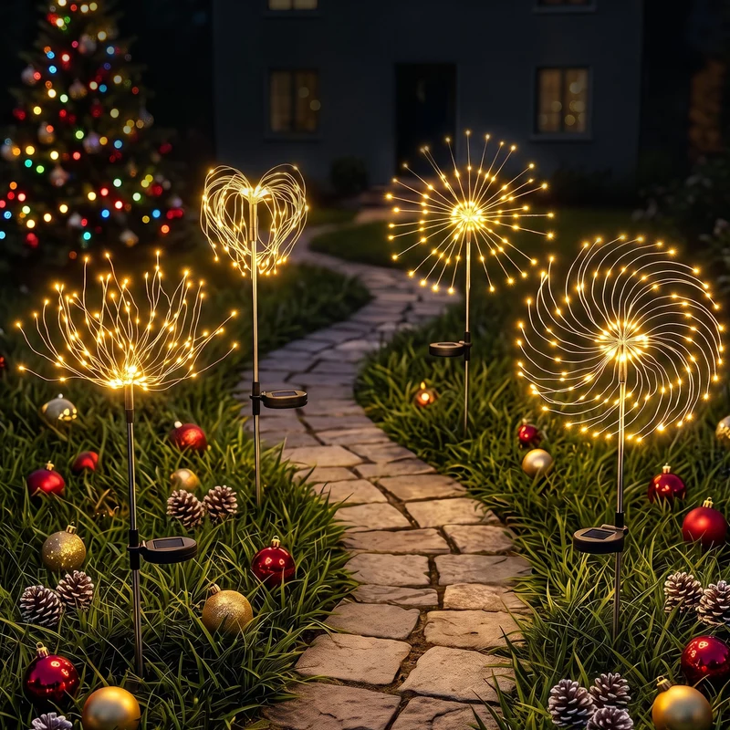 Jingle Jollys 4 Pack Christmas Lights Solar Firework Outdoor Garden Lights DIY Decoration Warm White