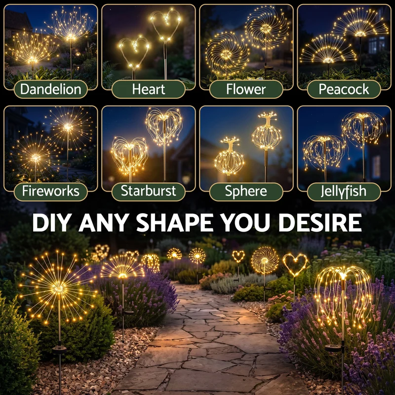 Jingle Jollys 4 Pack Christmas Lights Solar Firework Outdoor Garden Lights DIY Decoration Warm White