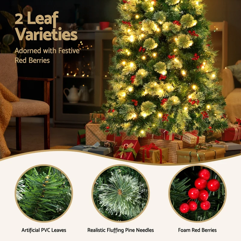 Jingle Jollys Christmas Tree 1.8M LED Xmas Tree Party Decorations Red Barries