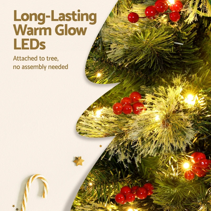 Jingle Jollys Christmas Tree 1.8M LED Xmas Tree Party Decorations Red Barries