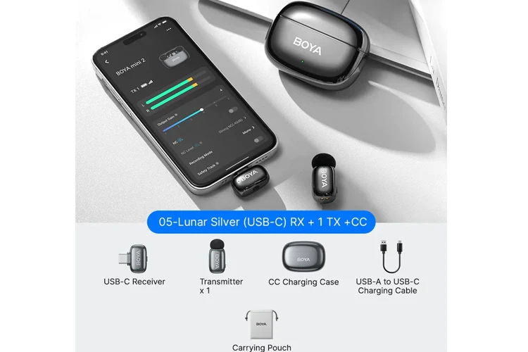 BOYA Mini 2 Dual Wireless Microphone - USB-C with Case (Space Grey)