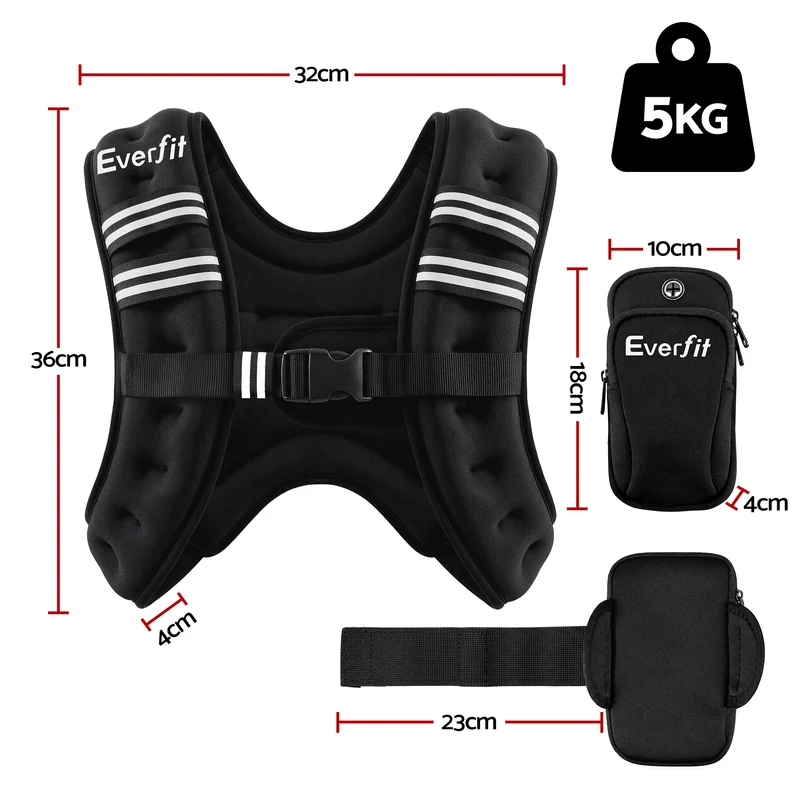 Everfit 5kg Weighted Vest Men Women, Reflective Running Vest with Armband Pouch