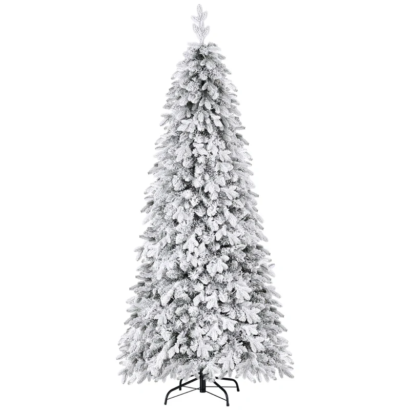 Jingle Jollys Christmas Tree 2.1m Flocking Pencil Tree LED Xmas 860 Tips White