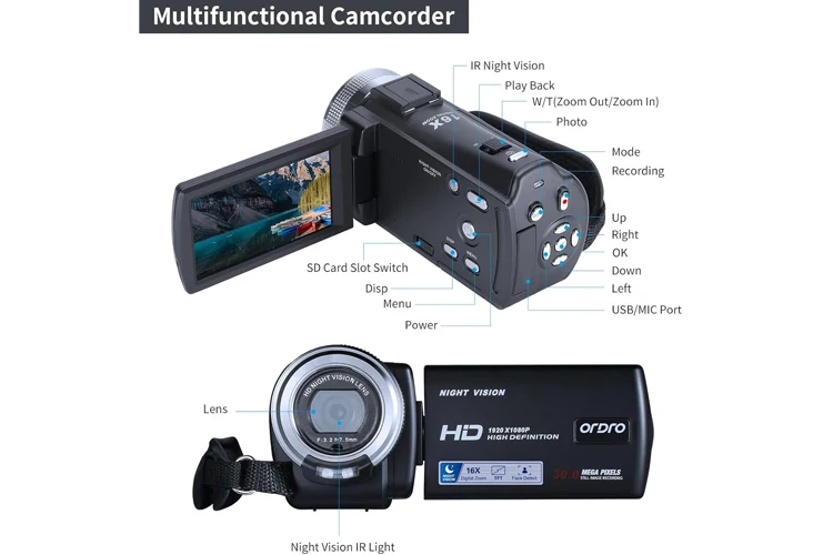 ORDRO HDR-V12 1080P Video Camera Camcorder
