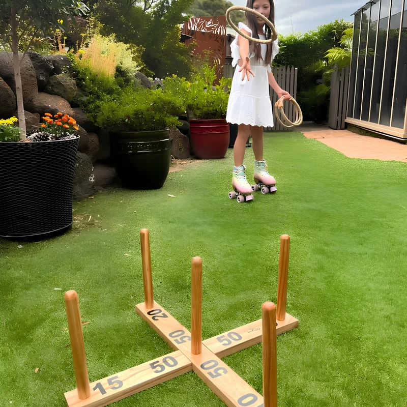 Jenjo Games Giant Wooden Rope Ring Toss Quoits Outdoor Game Set