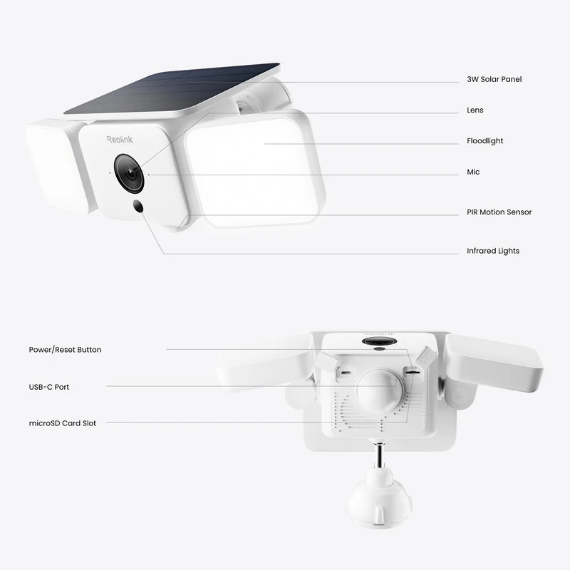 Reolink Solar Floodlight Cam All-in-One Solar Security Camera 2K 4MP Ultra-Wide View