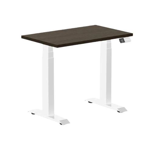 Desky Dual Mini Bamboo Sit Stand Desk 80cm (Dark Bamboo Desktop/White Frame)