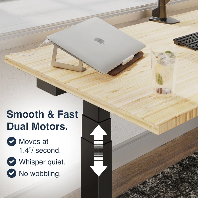 Desky Dual Dark Bamboo Sit Stand Desk 150cm and White Frame