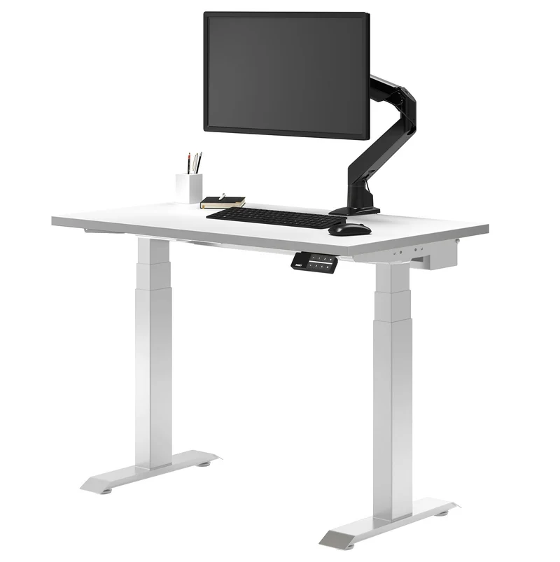 Desky Dual Mini Sit Stand Desk 1000x600 White Desktop and White Frame