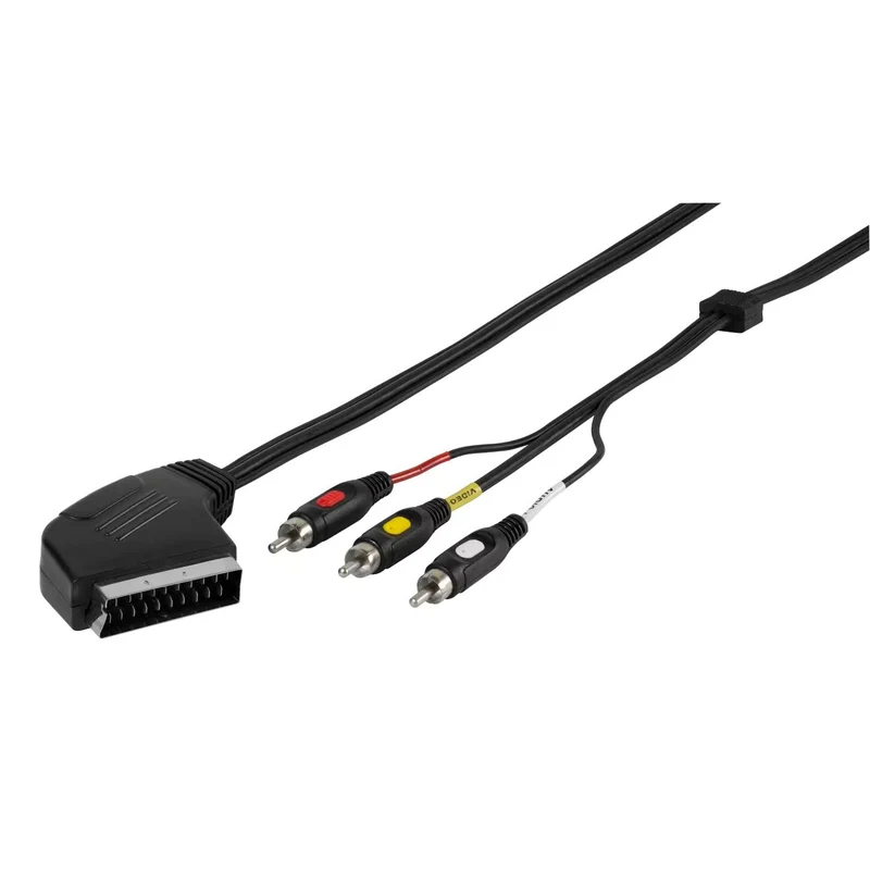 VIVANCO Scart auf Cinch Kabel 2m, IN/OUT, umschaltbare Übertragungsrichtung, hochwertiges Audio Video Kabel