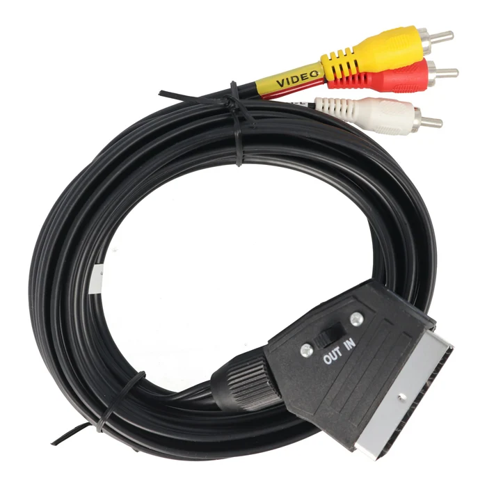 VIVANCO Scart auf Cinch Kabel 2m, IN/OUT, umschaltbare Übertragungsrichtung, hochwertiges Audio Video Kabel