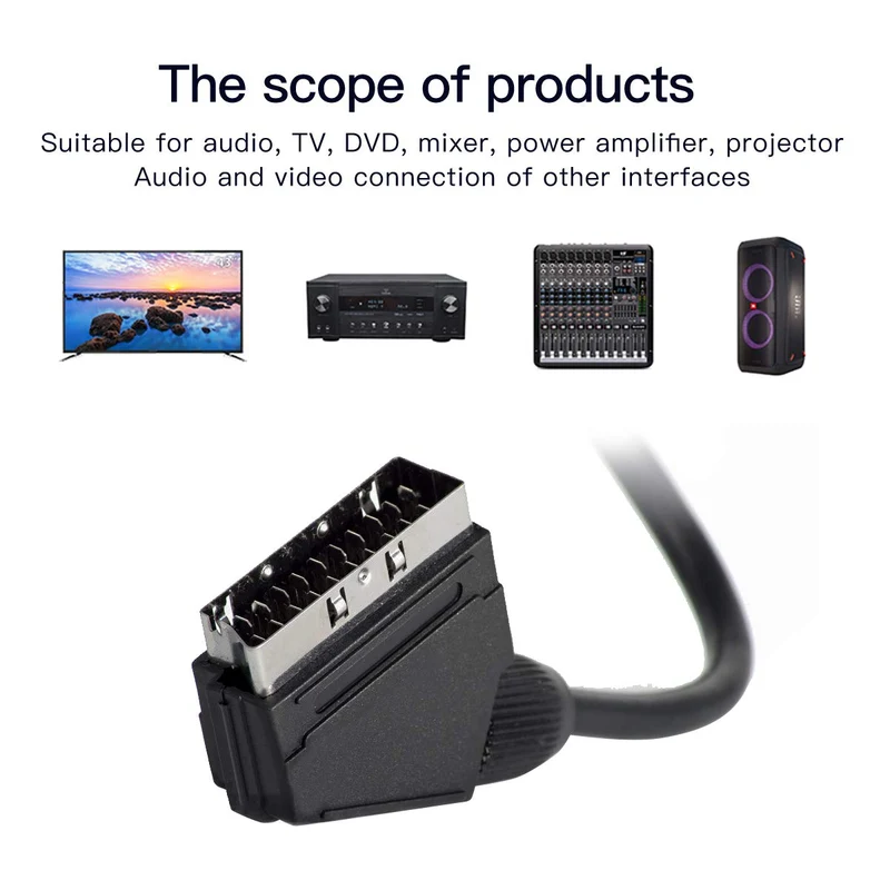 VIVANCO Scart auf Cinch Kabel 2m, IN/OUT, umschaltbare Übertragungsrichtung, hochwertiges Audio Video Kabel