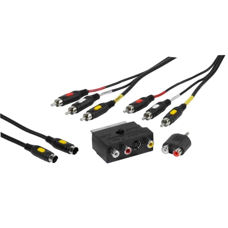 VIVANCO Audio Video Verbindungsset 2m – Ultimatives Set, kompatibel mit Scart, Cinch, S-VHS, Klinke und mehr
