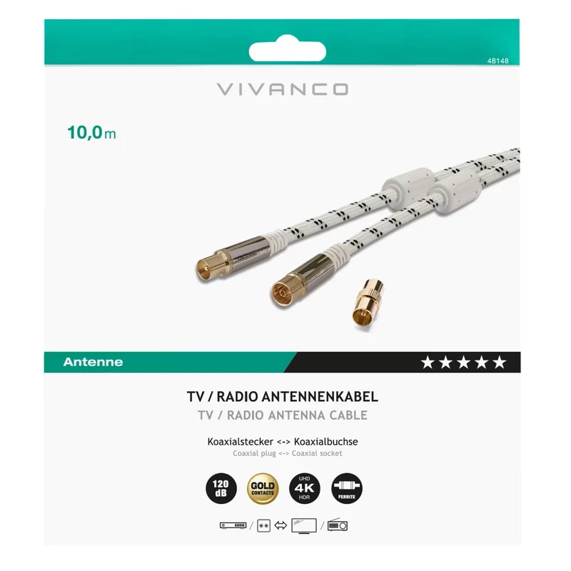 VIVANCO Antennenkabel 10 m 120 dB für beste Signalqualität und störungsfreien Empfang