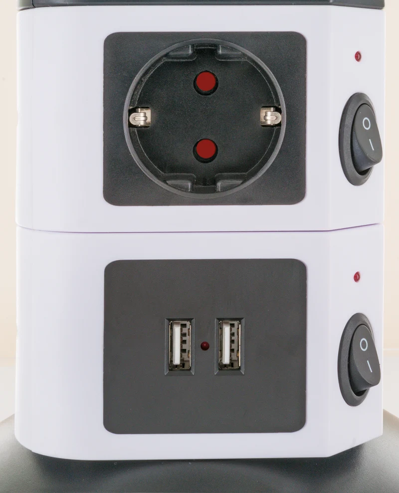 Steckdosentower 7-fach 2 USB-A Anschlüsse Kabel ausziehbar drehbar