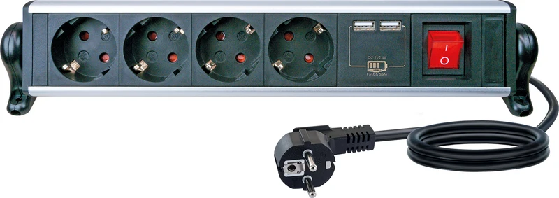 Steckdosenleiste mit Tischbefestigung 4-fach 2 USB-A Slots