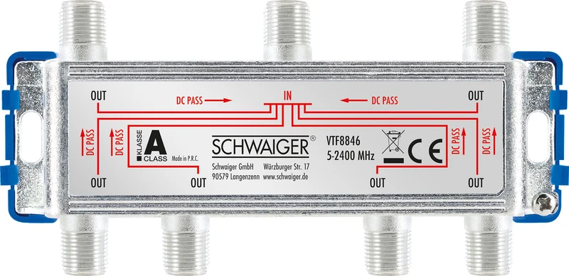 Verteiler 6-fach für SAT-, Antennen- und Kabelanlagen 14 dB