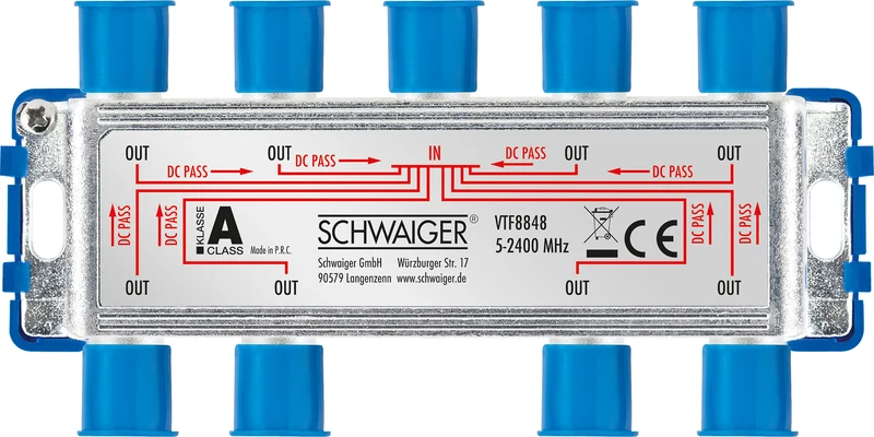 Verteiler 8-fach für SAT-, Antennen- und Kabelanlagen 16 dB