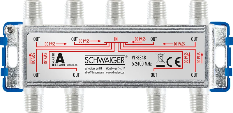 Verteiler 8-fach für SAT-, Antennen- und Kabelanlagen 16 dB