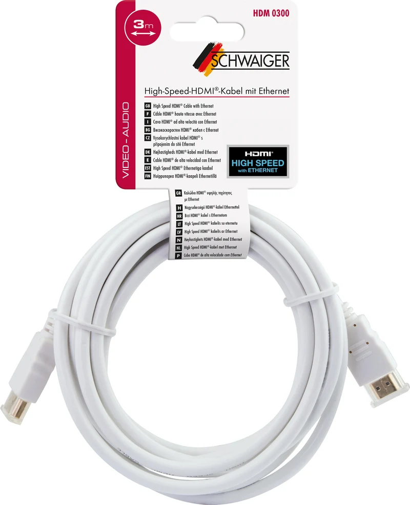 HDMI®-Kabel mit Ethernet 18 Gbit/s weiß/gold 1,5/3 m