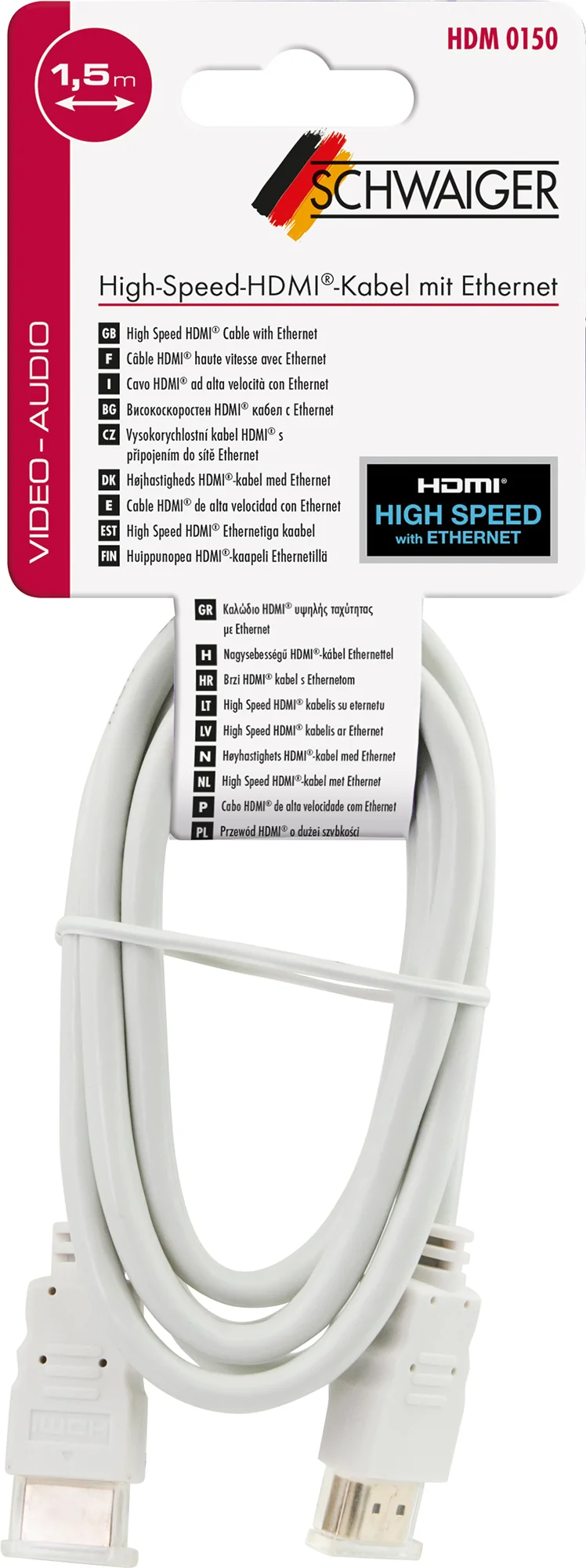 HDMI®-Kabel mit Ethernet 18 Gbit/s weiß/gold 1,5/3 m