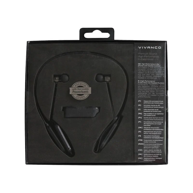 VIVANCO In-Ear Bluetooth Kopfhörer mit Powerbank, 8h Laufzeit und 400h Standby für Sport, Neckband Headset für Android & iOS, Bluetooth 4.2