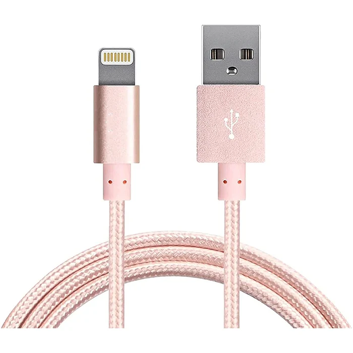 VIVANCO Aufladekabel Apple 2,5 m - Nylon, Schnellladen, MFI-zertifiziert, Rosa