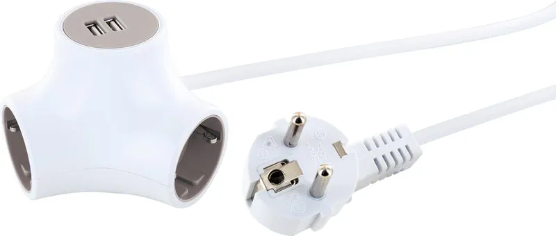 Steckdosenwürfel 3-fach mit 2 USB-A Slots