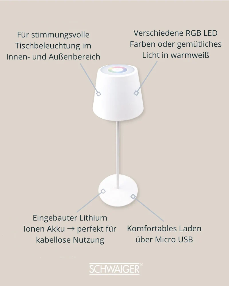Tischleuchte mit Touchsteuerung aus Metall Weiß/Schwarz