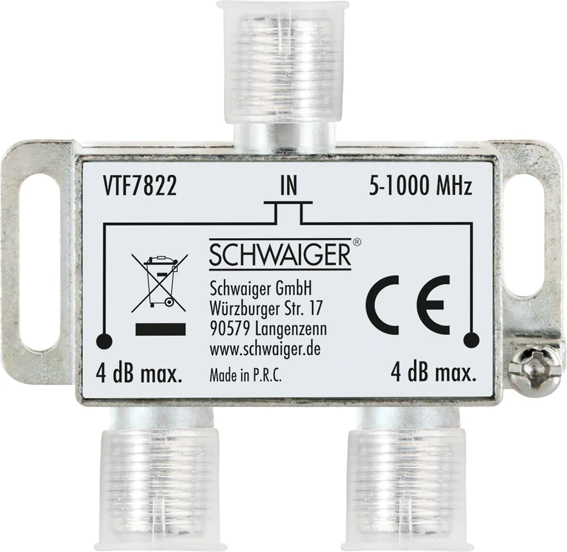 Verteiler TV 2-fach für Antennen- und Kabelanlagen 4 dB