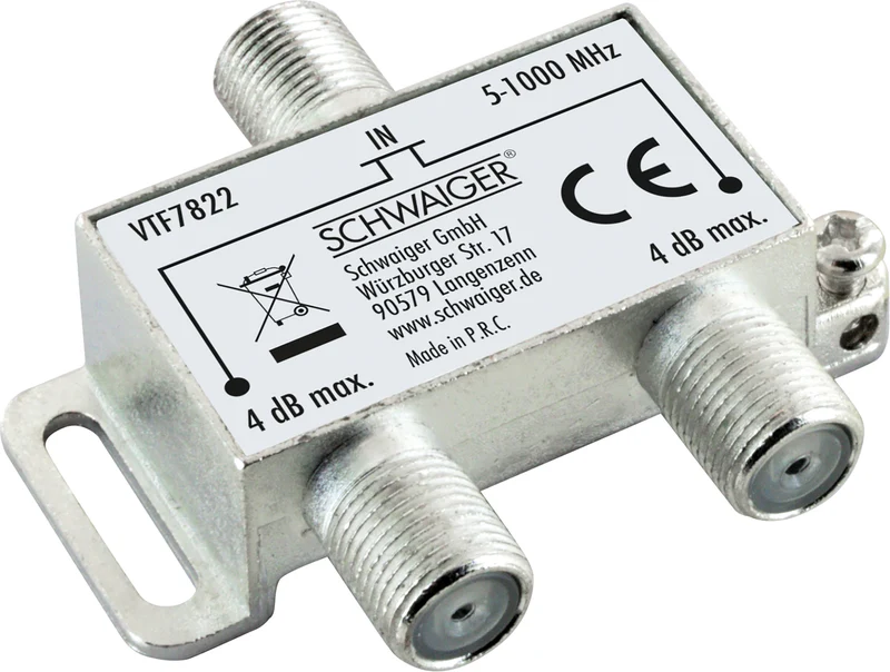 Verteiler TV 2-fach für Antennen- und Kabelanlagen 4 dB