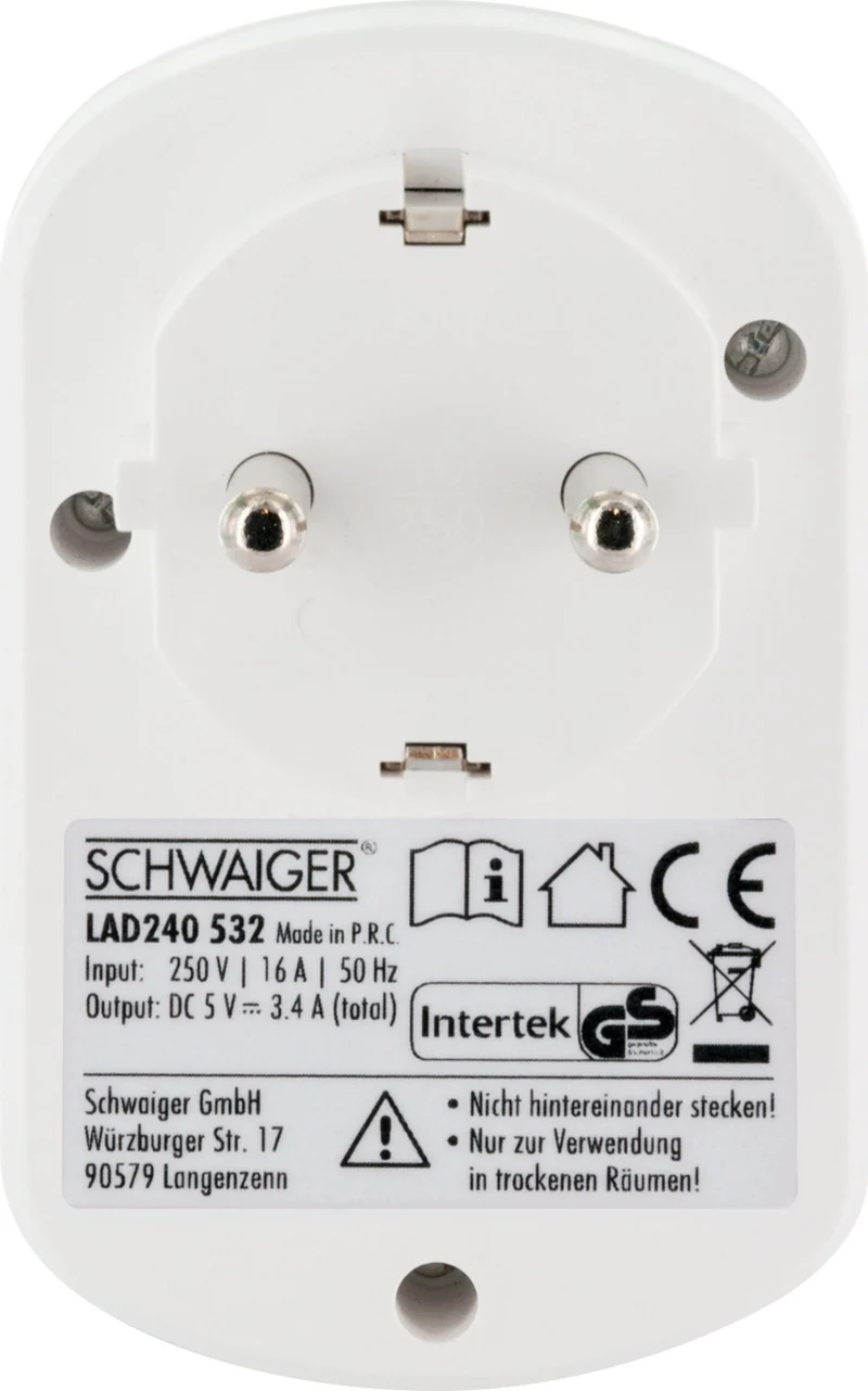 Ladegerät mit Steckdose + 2x USB-A