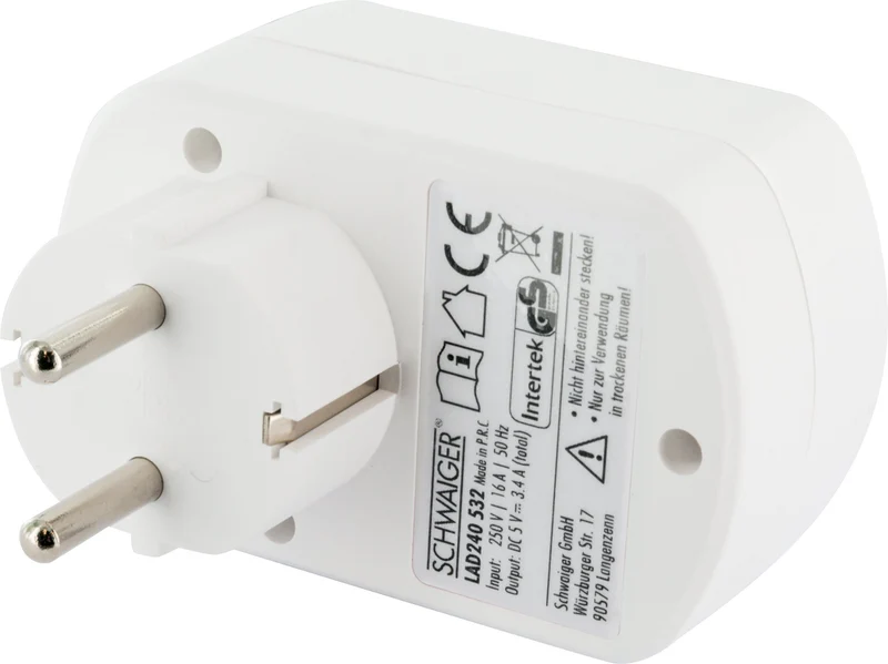 Ladegerät mit Steckdose + 2x USB-A