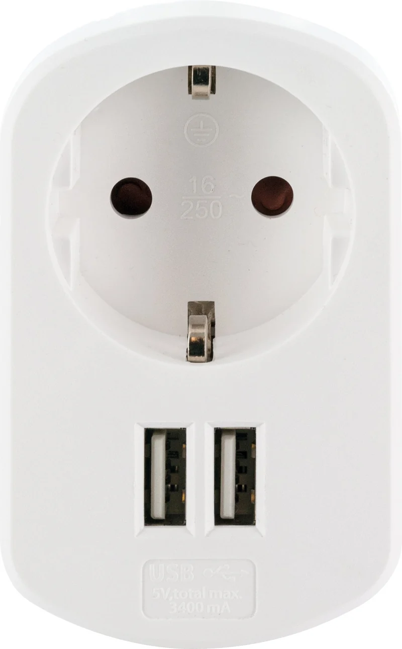 Ladegerät mit Steckdose + 2x USB-A