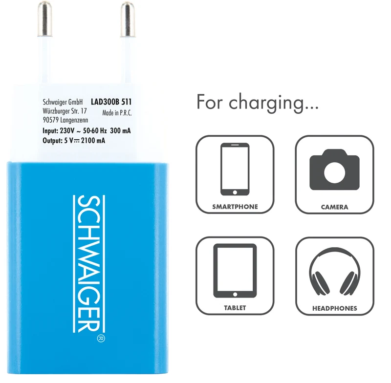 Ladegerät USB 2.0 A Pink/Blau
