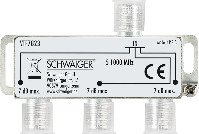 Verteiler 3-fach für Antennen- und Kabelanlagen 7 dB