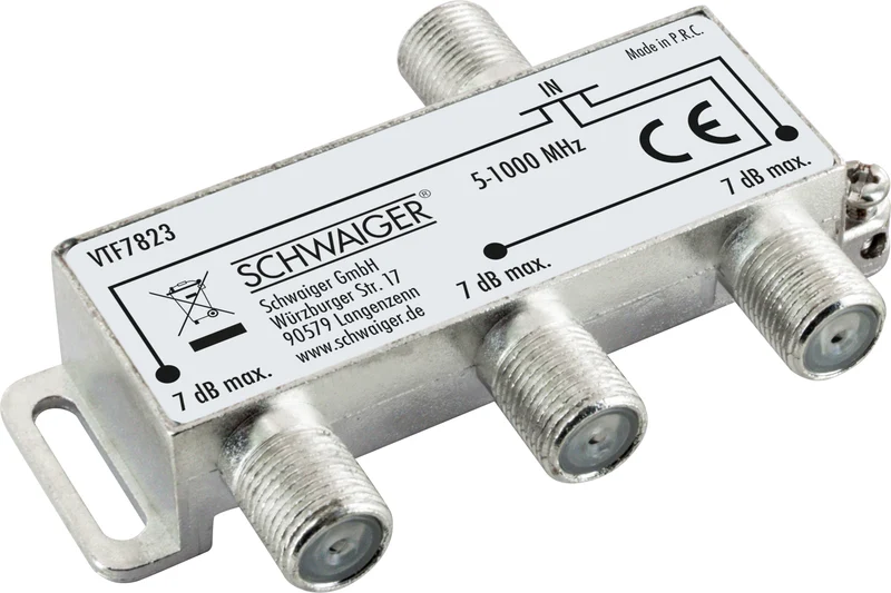 Verteiler 3-fach für Antennen- und Kabelanlagen 7 dB