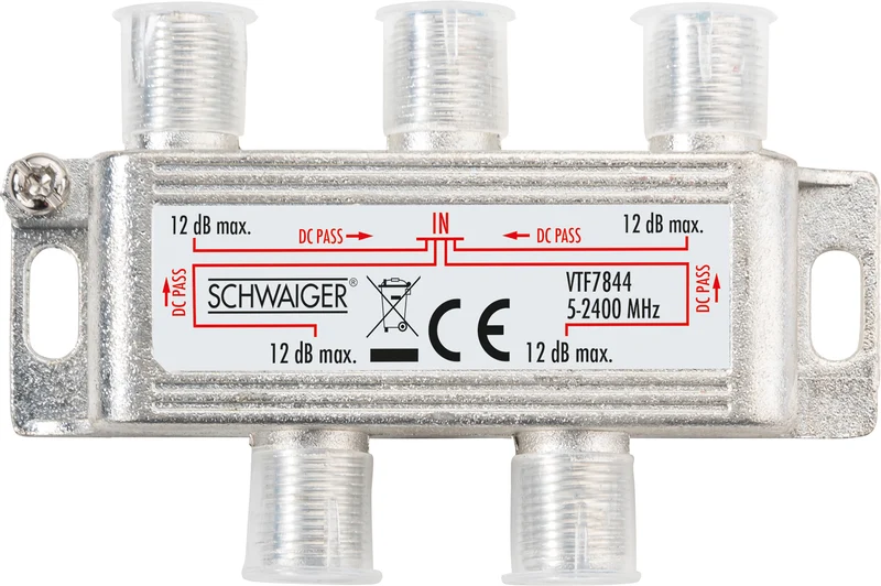 Verteiler 4-fach für SAT-, Antennen- und Kabelanlagen 12 dB