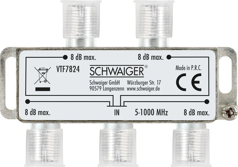 Verteiler 4-fach für Antennen- und Kabelanlagen 8 dB