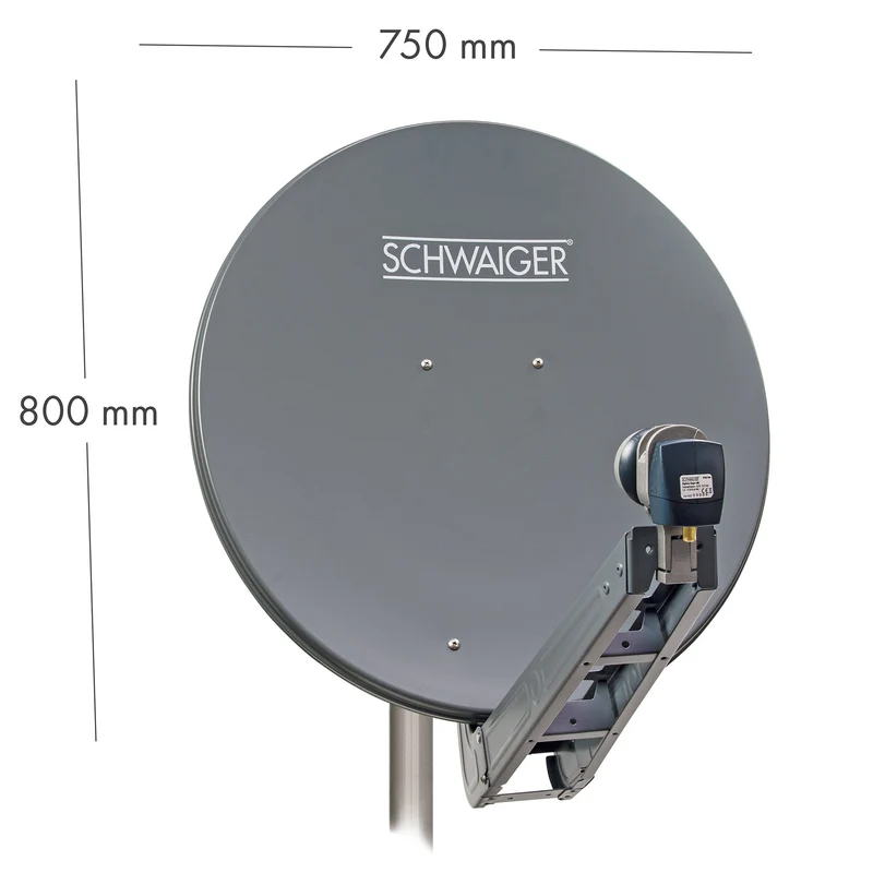 Aluminium Satellitenschüssel LNB-Doppeltragarm 80 cm Hellgrau/Rot/Anthrazit