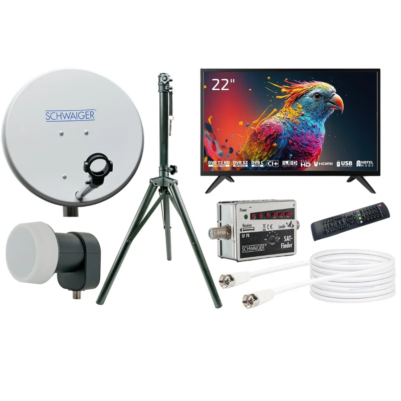 Camping Satellitenanlage Hellgrau Stahl 42 cm mit Fernseher