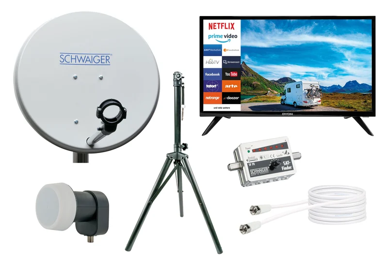 Camping Satellitenanlage Hellgrau Stahl 42 cm mit Fernseher