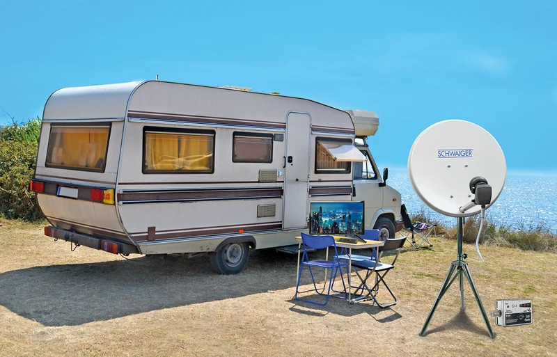 Camping Satellitenanlage Hellgrau Stahl 42 cm mit Fernseher