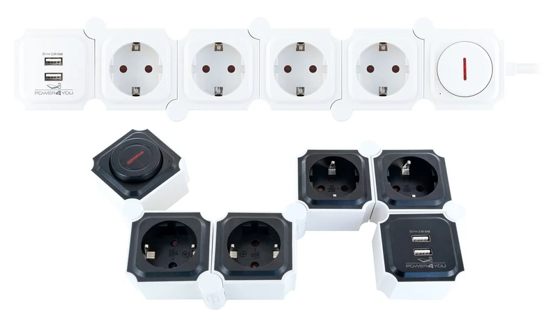Flexible Steckdosenleiste 4 Steckdosen 2 USB-A Slots