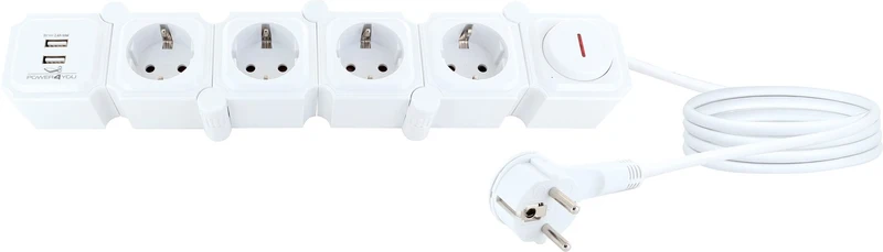 Flexible Steckdosenleiste 4 Steckdosen 2 USB-A Slots