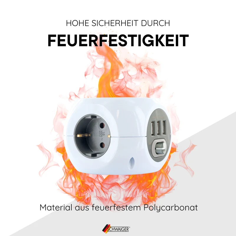 Steckdosenwürfel 3fach mit USB-A Buchsen