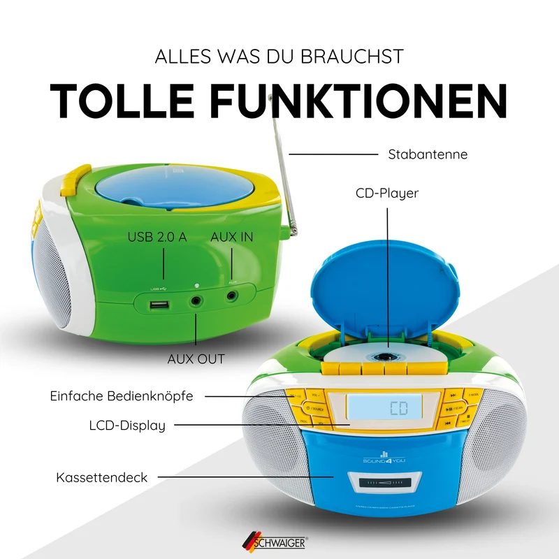 CD-Player mit Kassettenspieler und Radio