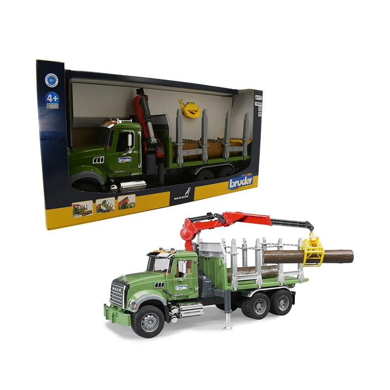 Bruder Licensed 1:16 Scale Mack Granite Timber Truck With Crane & Logs Model Toy