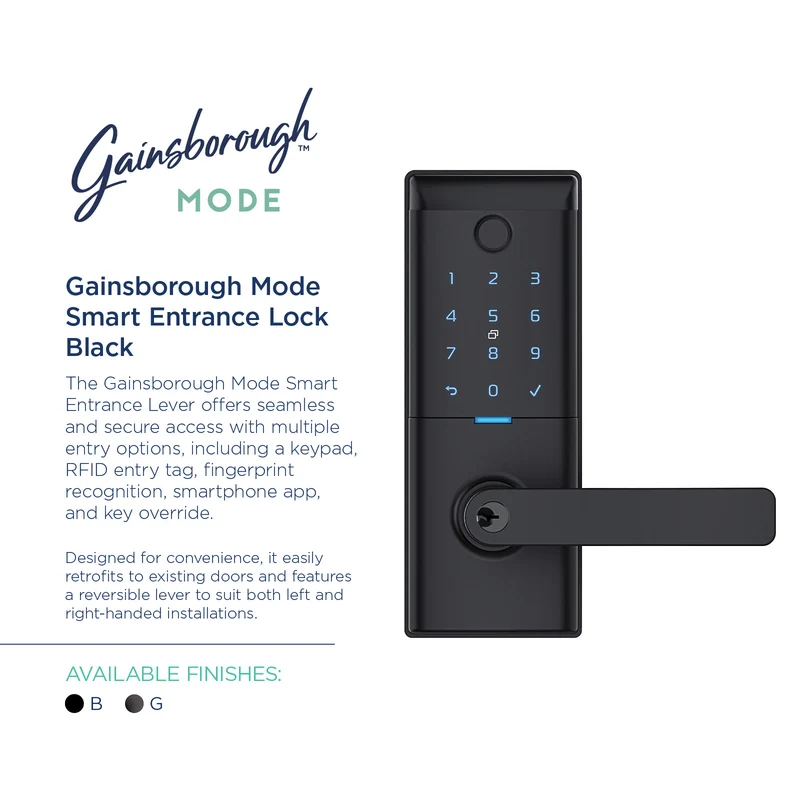 Gainsborough Mode Smart Entrance Lever (Matte Black)