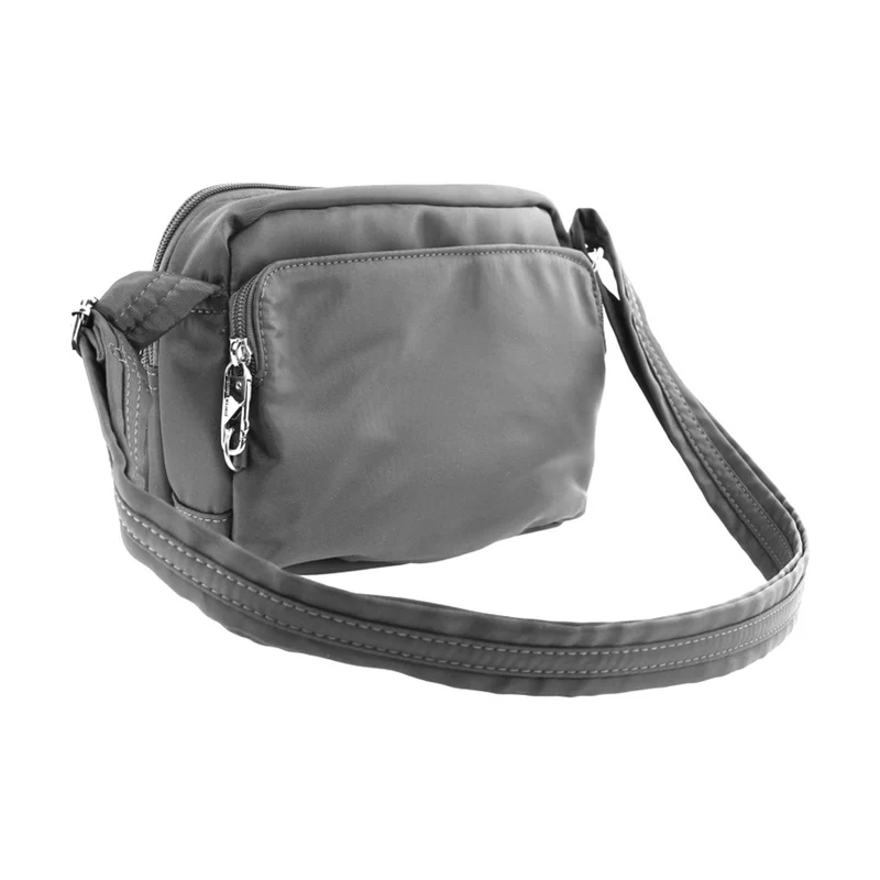 Pierre Cardin Nylon Anti-Theft Cross Body Bag Locking Strap RFID Blocking Grey
